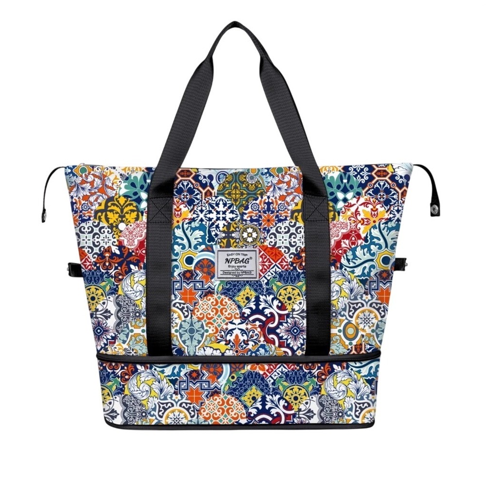 NPBAG Mosaic Tile Print Weekender Travel Tote Bag Multi Colors Festive Paisley